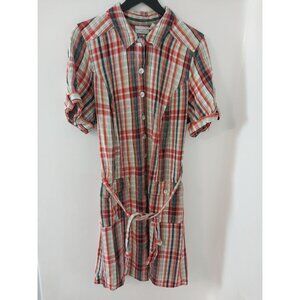 VTG White Stag Linen Blend Casual Button Up Plaid Dress Women's Size 16W